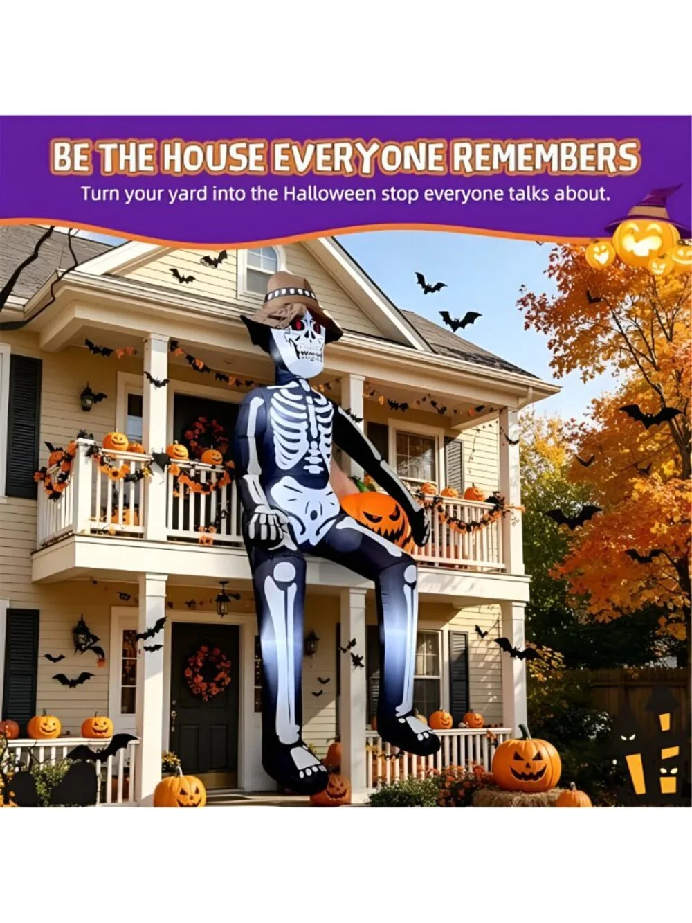 10FT Scary Giant Sitting Skeleton Halloween Inflatables Outdoor Decorations